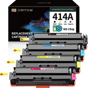 jintum compatible hp 414a toner cartridge (no chip) replacement for hp w2020a w2021a w2022a w2023a for hp color pro mfp m479fdw m454dw m479fdn m454dn m479dw m480f (black cyan yellow magenta, 4-pack)