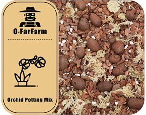 o-farfarm orchid potting mix 1 qt, mixture of orchid bark, perlite, clay pebble, and sphagnum moss, premium grade recipe for proper root development, fits for phalaenopsis, cattleyas, dendrobiums etc
