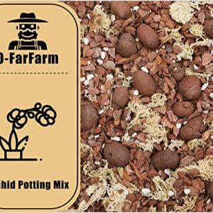 O-FarFarm Orchid Potting Mix 1 qt, Mixture of Orchid Bark, Perlite, Clay Pebble, and Sphagnum Moss, Premium Grade Recipe for Proper Root Development, Fits for Phalaenopsis, Cattleyas, Dendrobiums etc