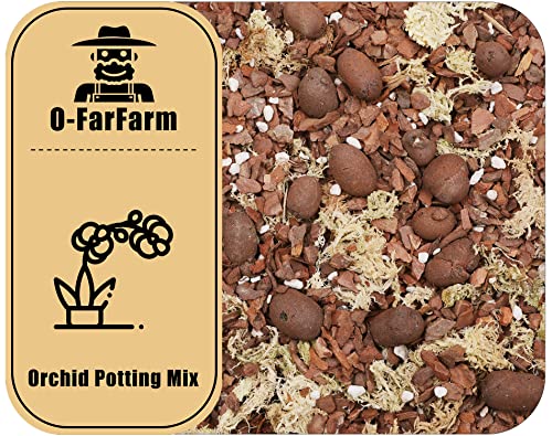 O-FarFarm Orchid Potting Mix 1 qt, Mixture of Orchid Bark, Perlite, Clay Pebble, and Sphagnum Moss, Premium Grade Recipe for Proper Root Development, Fits for Phalaenopsis, Cattleyas, Dendrobiums etc