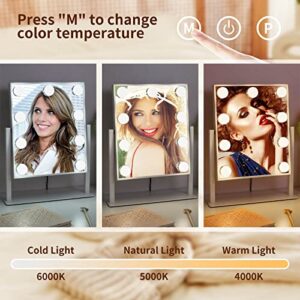 Hompoem Vanity Mirror with Lights,9 Led Bulbs Hollywood Vanity Mirror with Lights,Touch Control Design 3 Colors Dimable,Detachable 10x Magnification Mirror Lighted Vanity Mirror(White)