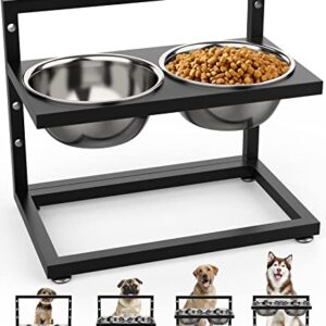 Elevated Dog Bowls, DiroPet Raised Dog Bowl Stainless Steel 1.5L/51oz, 4 Adjustable Heights Dog Bowl Stand, for Large Medium Small Dogs