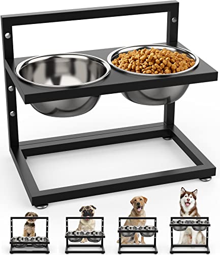 Elevated Dog Bowls, DiroPet Raised Dog Bowl Stainless Steel 1.5L/51oz, 4 Adjustable Heights Dog Bowl Stand, for Large Medium Small Dogs