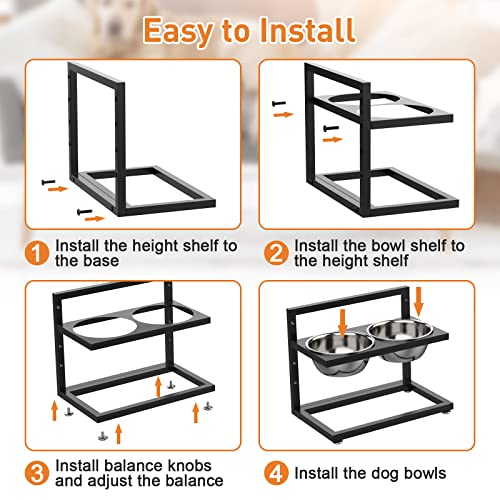 Elevated Dog Bowls, DiroPet Raised Dog Bowl Stainless Steel 1.5L/51oz, 4 Adjustable Heights Dog Bowl Stand, for Large Medium Small Dogs