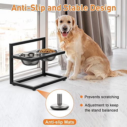 Elevated Dog Bowls, DiroPet Raised Dog Bowl Stainless Steel 1.5L/51oz, 4 Adjustable Heights Dog Bowl Stand, for Large Medium Small Dogs