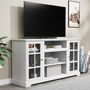 lghm white tv stand, entertainment center for 65 inch tv, 58" modern farmhouse tv stand with glass door, tall tv console or storage cabinet and sideboard buffet