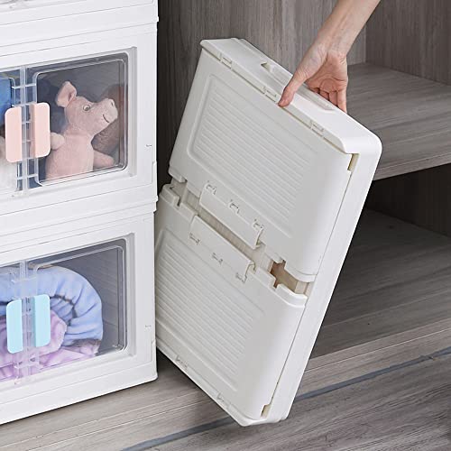 Radefasun Foldable Storage Bins with Lid and Clear Door and Weels Plastic Collapsible Storage Box Portable Stackable Grocery Toys Books Container Folding Storage Crate for Home or Car Trunk