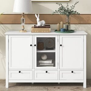 amposei modern 45-inch sideboard buffet cabinet kitchen dining room serving table with storage drawers (white)