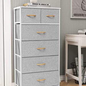 JOINHOM Dresser Storage Tower with Drawers, Fabric Tall Dresser Drawer for Bedroom, Office, Entryway, Living Room and Closet- Sturdy Steel Frame, Easy Pull Bins & Wooden Top