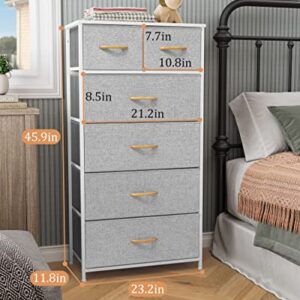 JOINHOM Dresser Storage Tower with Drawers, Fabric Tall Dresser Drawer for Bedroom, Office, Entryway, Living Room and Closet- Sturdy Steel Frame, Easy Pull Bins & Wooden Top