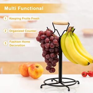 ETECHMART Banana Holder Stand，Modern Banana Hanger Tree with Double Hook Stable Fresh Fruit Grape Keeper For Kitchen Organizer Countertop Storage(Black)