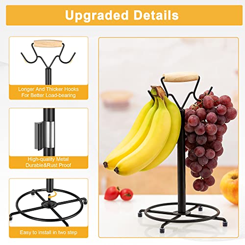 ETECHMART Banana Holder Stand，Modern Banana Hanger Tree with Double Hook Stable Fresh Fruit Grape Keeper For Kitchen Organizer Countertop Storage(Black)