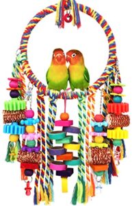 bird toys bird rope ring swing perch with corn cob cardboard bagels wooden blocks chewing toys for parakeets,cockatiels,conure,lovebirds,finches and other small-sized birds