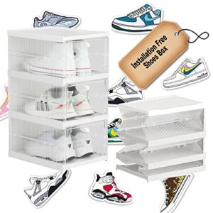 shoe storage box,shoe organizer for closet,installation-free foldable shoes storage organizer,drop front shoe box stackable plastic containers, shoe boxes with lids, fit up to us size 11(3 layer)