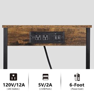 ABQ End Table with Charging Station & USB Ports, C Shaped TV Tray Table with Storage Shelf, Narrow Side Table for Laptop, Sofa, Living Room, Bedroom