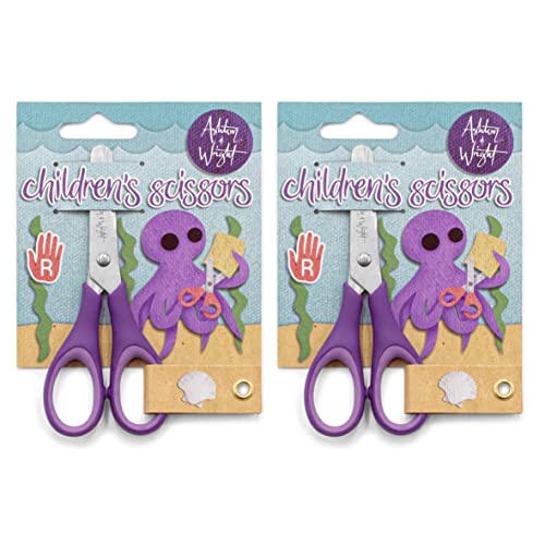 Ashton and Wright - Kids Children's Scissors 5"/12cm - Soft Grip - Purple - Right Handed - Pack of 2