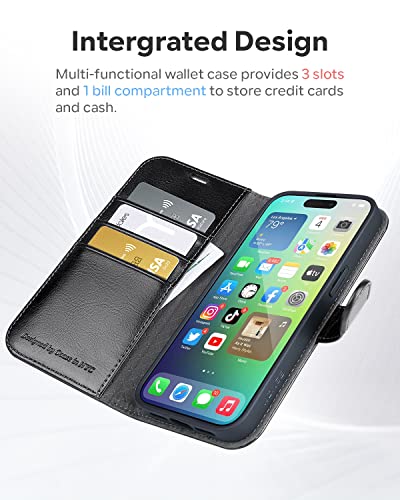 OCASE Compatible with iPhone 14 Pro Max Wallet Case, PU Leather Flip Folio Case with Card Holders RFID Blocking Stand [Shockproof TPU Inner Shell] Phone Cover 6.7 Inch 2022（Black）