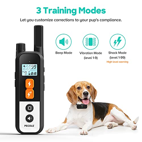 Dog Training Collar with Remote, Shock Collar for Dogs with Vibration and Beep Modes, Rechargeable Transmitter with Security Lock, Waterproof Collar, 99 Adjustable Levels – All Breeds, Sizes