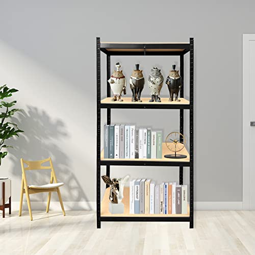 Metal Storage Rack 4-Tier Adjustable Shelves, Black Steel Garage Storage Shelves 2000lbs Total Capacity, 63" Height x 31" Width x 16" Depth