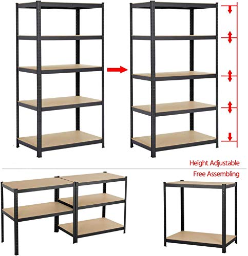Metal Storage Rack 4-Tier Adjustable Shelves, Black Steel Garage Storage Shelves 2000lbs Total Capacity, 63" Height x 31" Width x 16" Depth