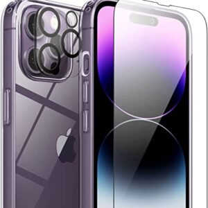 FlexGear Case for iPhone 14 Pro Max with 2X Tempered Glass Screen Protectors + 2X Camera Lens Protectors [Full Protection] - Crystal Clear