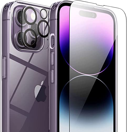 FlexGear Case for iPhone 14 Pro Max with 2X Tempered Glass Screen Protectors + 2X Camera Lens Protectors [Full Protection] - Crystal Clear