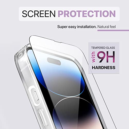 FlexGear Case for iPhone 14 Pro Max with 2X Tempered Glass Screen Protectors + 2X Camera Lens Protectors [Full Protection] - Crystal Clear