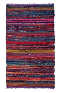 ekakshx multi color chindi rag rug 4x6'| hand woven rug & reversible runner rug | recycled cotton colorful chindi rug for living room kitchen | rustic rug | runner rugs (4 * 6 feet, purple color)