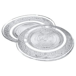 Elsjoy Set of 6 Glass Dinner Plate, 10 Inch Large Serving Plate Round Clear Glass Plate, Vintage Embossed Dinnerware for Pasta, Salad, Home Wedding Decor