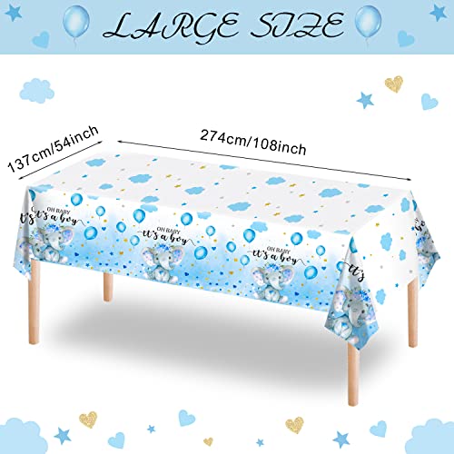 3 Pack Elephant Baby Shower Tablecloth Decorations, Elephant Baby Shower Decorations, Plastic Tablecloth Table Cover Backdrop for Baby Boy Girl Gender Baby Shower Party Supplies, 54 x 108 Inch, Blue