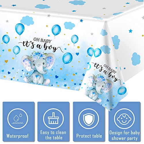 3 Pack Elephant Baby Shower Tablecloth Decorations, Elephant Baby Shower Decorations, Plastic Tablecloth Table Cover Backdrop for Baby Boy Girl Gender Baby Shower Party Supplies, 54 x 108 Inch, Blue