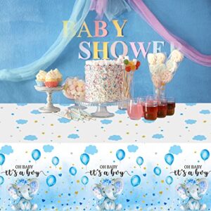 3 Pack Elephant Baby Shower Tablecloth Decorations, Elephant Baby Shower Decorations, Plastic Tablecloth Table Cover Backdrop for Baby Boy Girl Gender Baby Shower Party Supplies, 54 x 108 Inch, Blue