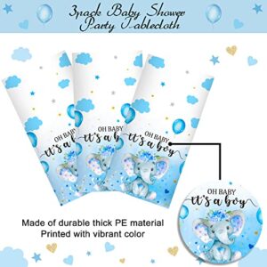 3 Pack Elephant Baby Shower Tablecloth Decorations, Elephant Baby Shower Decorations, Plastic Tablecloth Table Cover Backdrop for Baby Boy Girl Gender Baby Shower Party Supplies, 54 x 108 Inch, Blue