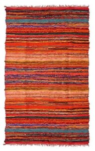 ekakshx multi color chindi rag rug 4x6' | hand woven rug & reversible runner rug | recycled cotton colorful chindi rug for living room kitchen | rustic rug | runner rugs (4 * 6 feet, red color)