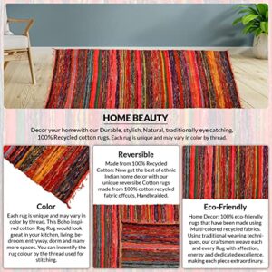 Ekakshx Multi Color Chindi Rag Rug 4X6' | Hand Woven Rug & Reversible Runner Rug | Recycled Cotton Colorful Chindi Rug for Living Room Kitchen | Rustic Rug | Runner Rugs (4 * 6 Feet, Red Color)