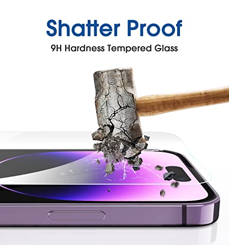 amFilm OneTouch Glass Screen Protector for iPhone 14 Pro 6.1 Inch 2022 with Camera Lens Protector, Easiest Installation, Dynamic Island Compatible, Bubble Free, Tempered Glass, 2+2 Pack