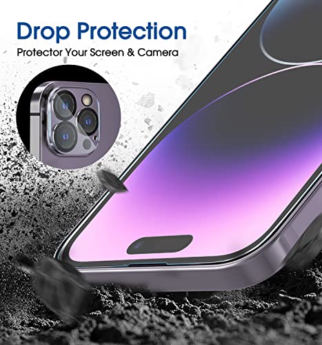 amFilm OneTouch Glass Screen Protector for iPhone 14 Pro 6.1 Inch 2022 with Camera Lens Protector, Easiest Installation, Dynamic Island Compatible, Bubble Free, Tempered Glass, 2+2 Pack