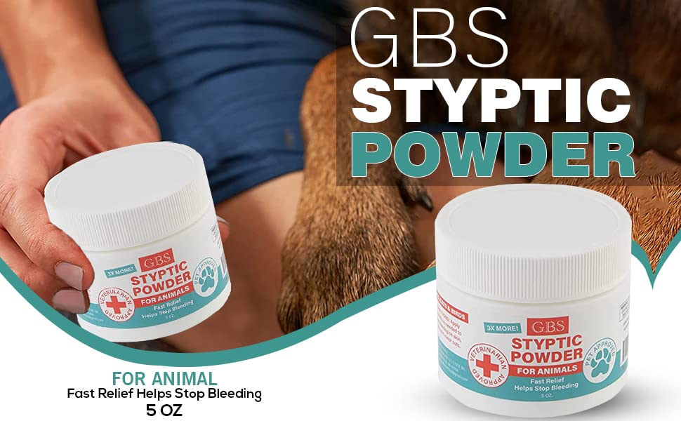 G.B.S 5 oz Styptic Powder for Animals Dogs with Sealed Top + Scoop, Cats & Birds Cutting Nails - Stop Bleeding Styptic Clotting Blood Powder – Easy to Apply