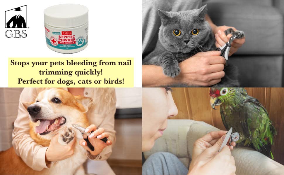 G.B.S 5 oz Styptic Powder for Animals Dogs with Sealed Top + Scoop, Cats & Birds Cutting Nails - Stop Bleeding Styptic Clotting Blood Powder – Easy to Apply