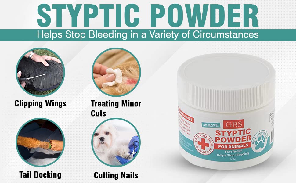 G.B.S 5 oz Styptic Powder for Animals Dogs with Sealed Top + Scoop, Cats & Birds Cutting Nails - Stop Bleeding Styptic Clotting Blood Powder – Easy to Apply