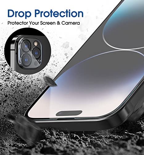 amFilm Screen Protector OneTouch Compatible for iPhone 14 Pro Max (6.7") 2022 with Camera Lens Protector, Easiest Installation, Dynamic Island Compatible, Bubble Free, Tempered Glass, 2+2 Pack