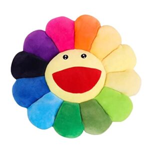 ever variety rainbow flower pillow - bigger size soft & comfortable flower plush pillow with smiley face cushion - colorful flower pillow for bedroom & home decor - 21.5” cute flower pillow