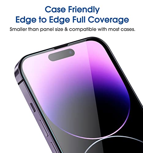 amFilm OneTouch Glass Screen Protector Compatible for iPhone 14 Pro 6.1 Inch 2022, Easiest Installation, Dynamic Island Compatible, Bubble Free and Full Coverage Case Friendly, Tempered Glass, 2 Pack