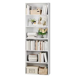 6 tier bookcase freestanding display rack wood-look bookshelf open shelf storage rack for home office - white, 23.6 x 9.25 x 70.8 in