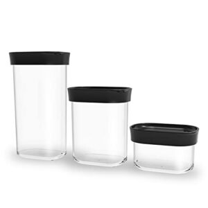helsim black small 3-piece airtight containers set with snap seal lids for storage, lunch, and meal prep, dishwasher safe