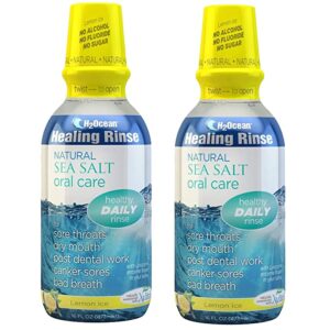 2 pack h2ocean healing rinse mouthwash- great tasting sea salt & xylitol mouth wash for fresh breath & dry mouth - alcohol & fluoride free - lemon ice 16oz