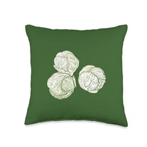 big vegetable color line brussels sprouts green vegetable retro vintage drawing art-brussels sprouts throw pillow, 16x16, multicolor