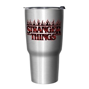 netflix stranger things stranger flame logo 27 oz stainless steel travel mug, multicolor