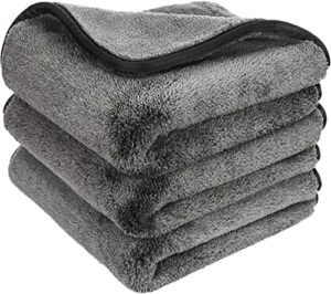 atlas connect 1200 gsm ultra thick microfiber towels for cars, soft car drying towel for washing, polishing and auto detailing 16'' x 16'' (3 pack)