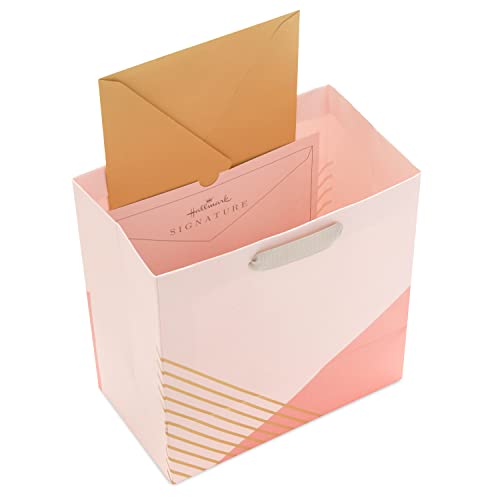 Hallmark Signature Studio 7" Medium Square Gift Bag with Tissue Paper (Coral, Blush Pink, Gold Stripes) for Birthdays, Bridal Showers, Weddings, Baby Showers, Galentines